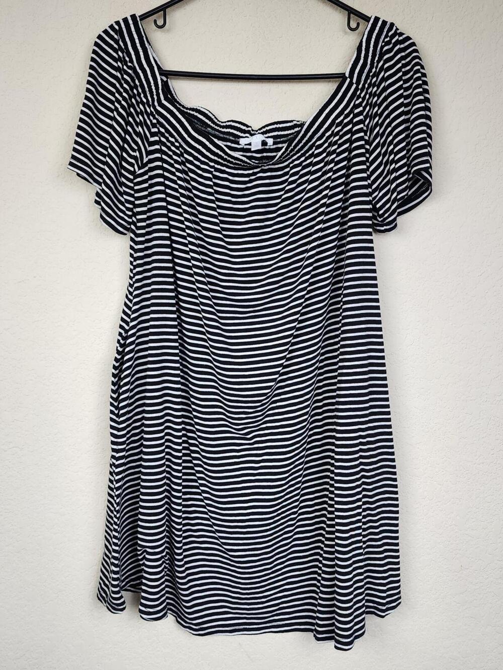 ABOUND Black and White Striped Off-Shoulder Dress XL